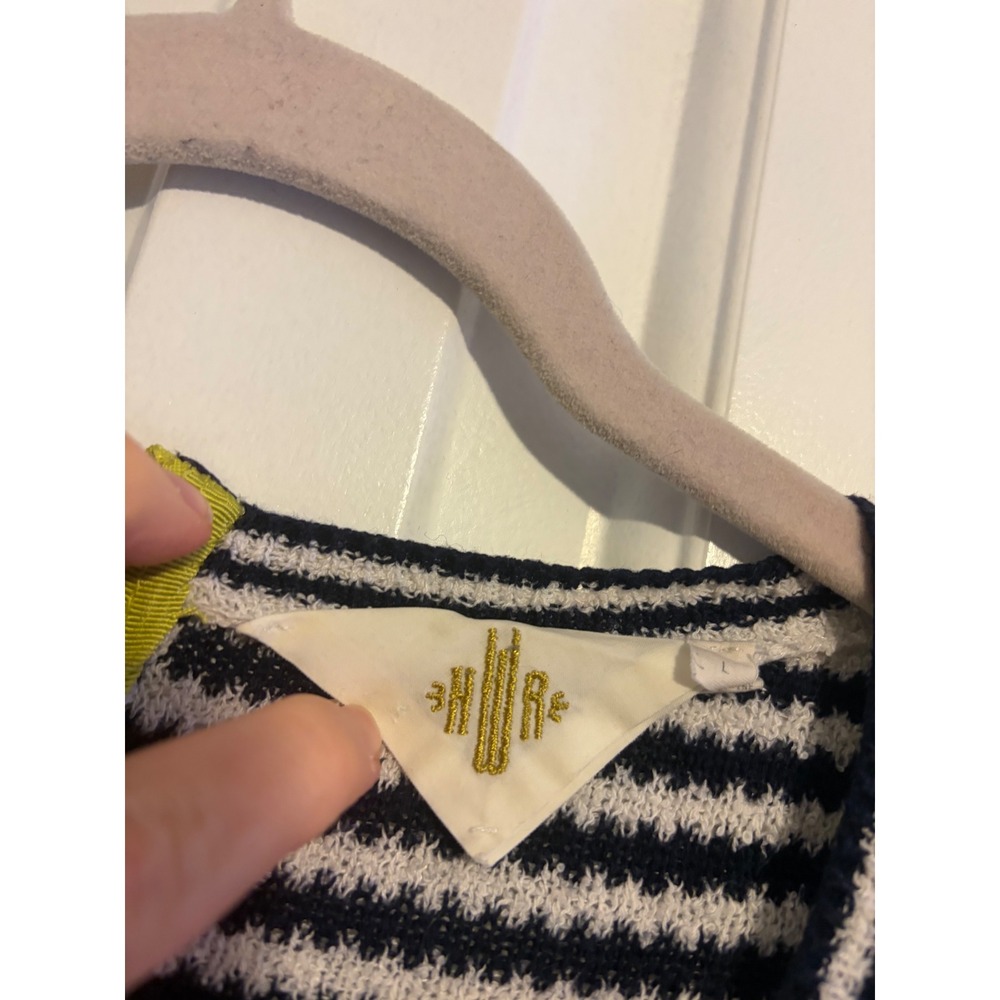 HMR‎ striped knit sweater women's L navy white long sleeve scoop neck - Picture 6 of 8